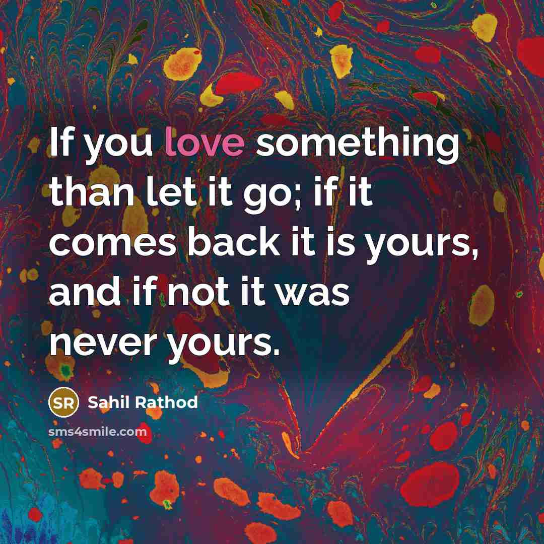“If you love something than let it go; if it comes back it is yours, and if not it was never yours.” quote by Sahil Rathod