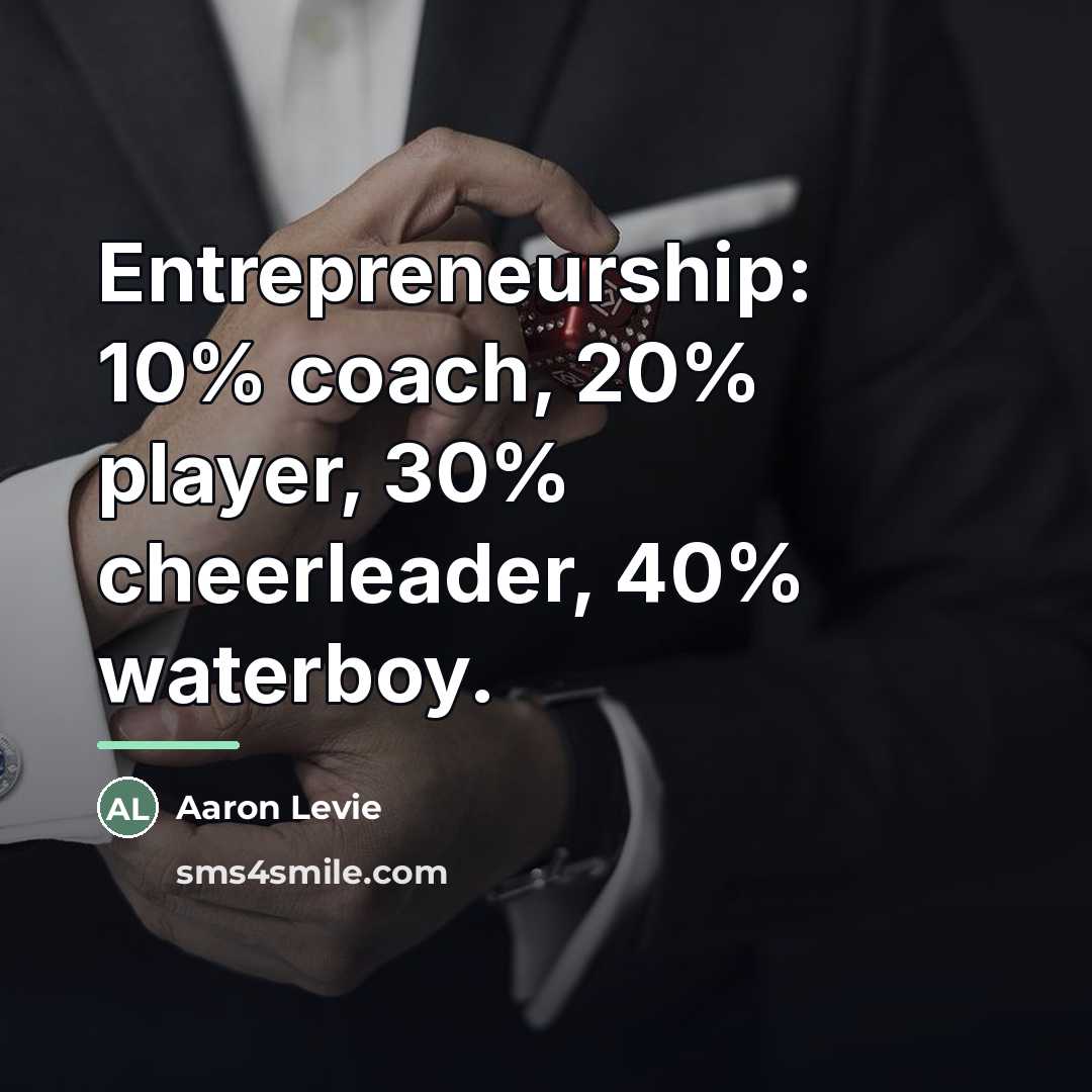 “Entrepreneurship: 10% coach, 20% player, 30% cheerleader, 40% waterboy.…” quote by Aaron Levie