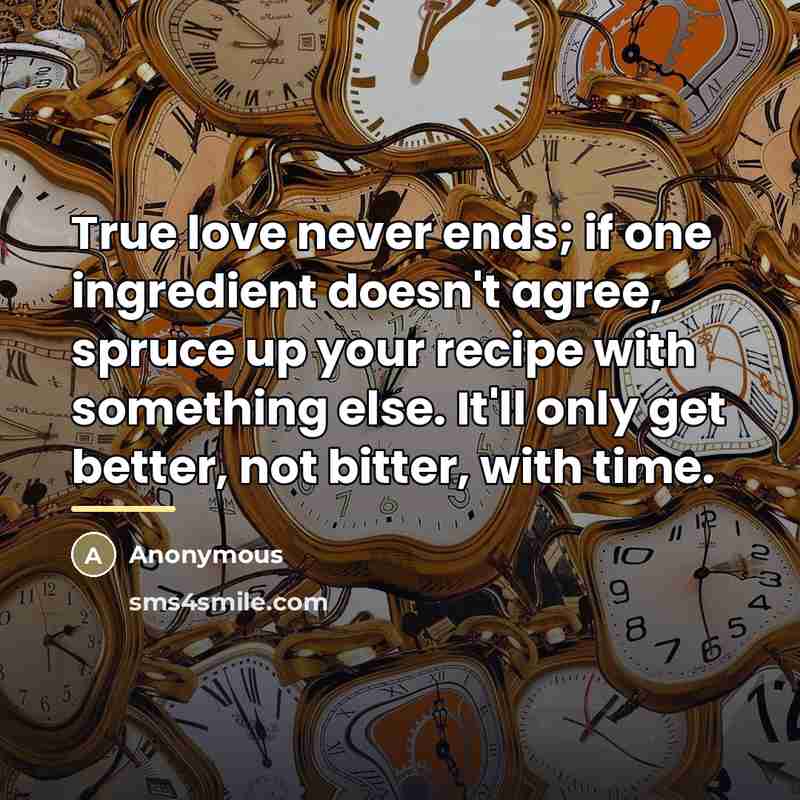 “True love never ends; if one ingredient doesn't agree, spruce…” quote by Anonymous