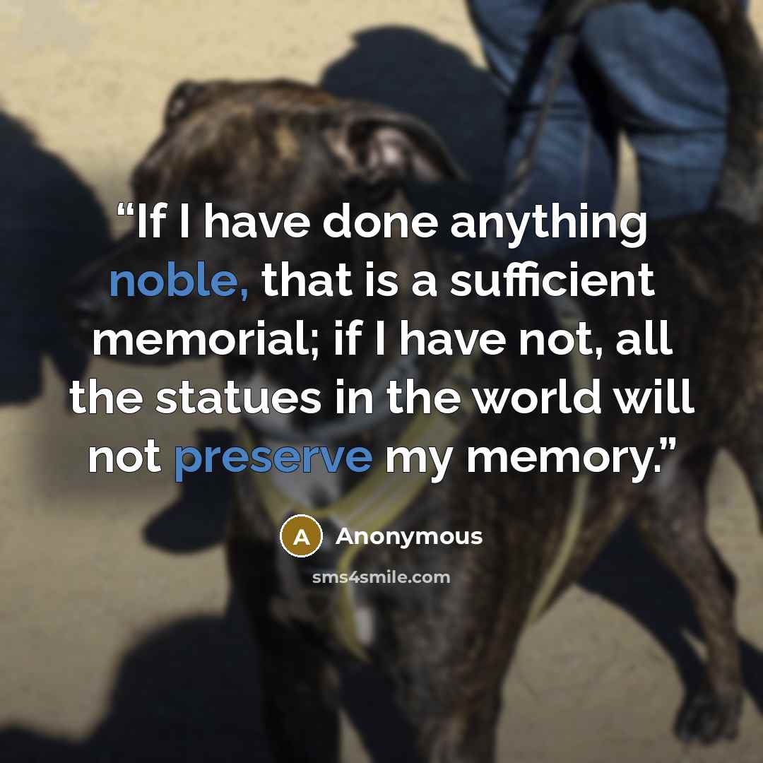 “If I have done anything noble, that is a sufficient memorial; if I have not, all the statues in the world will not preserve my memory.” quote by Anonymous
