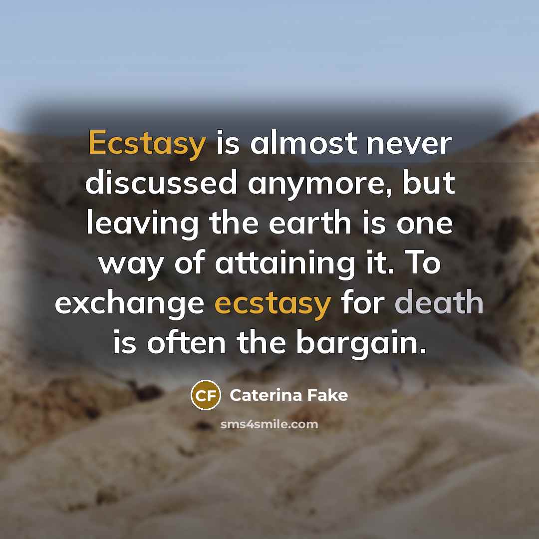 “Ecstasy is almost never discussed anymore, but leaving the earth…” quote by Caterina Fake