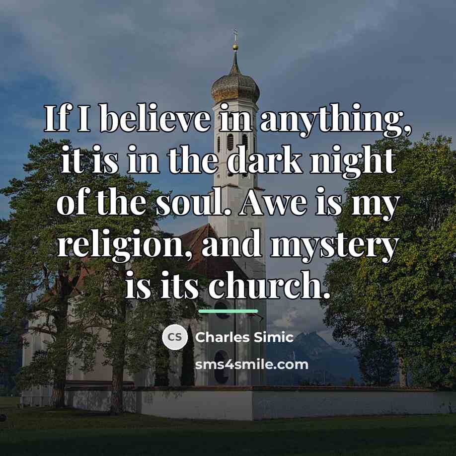 “If I believe in anything, it is in the dark…” quote by Charles Simic