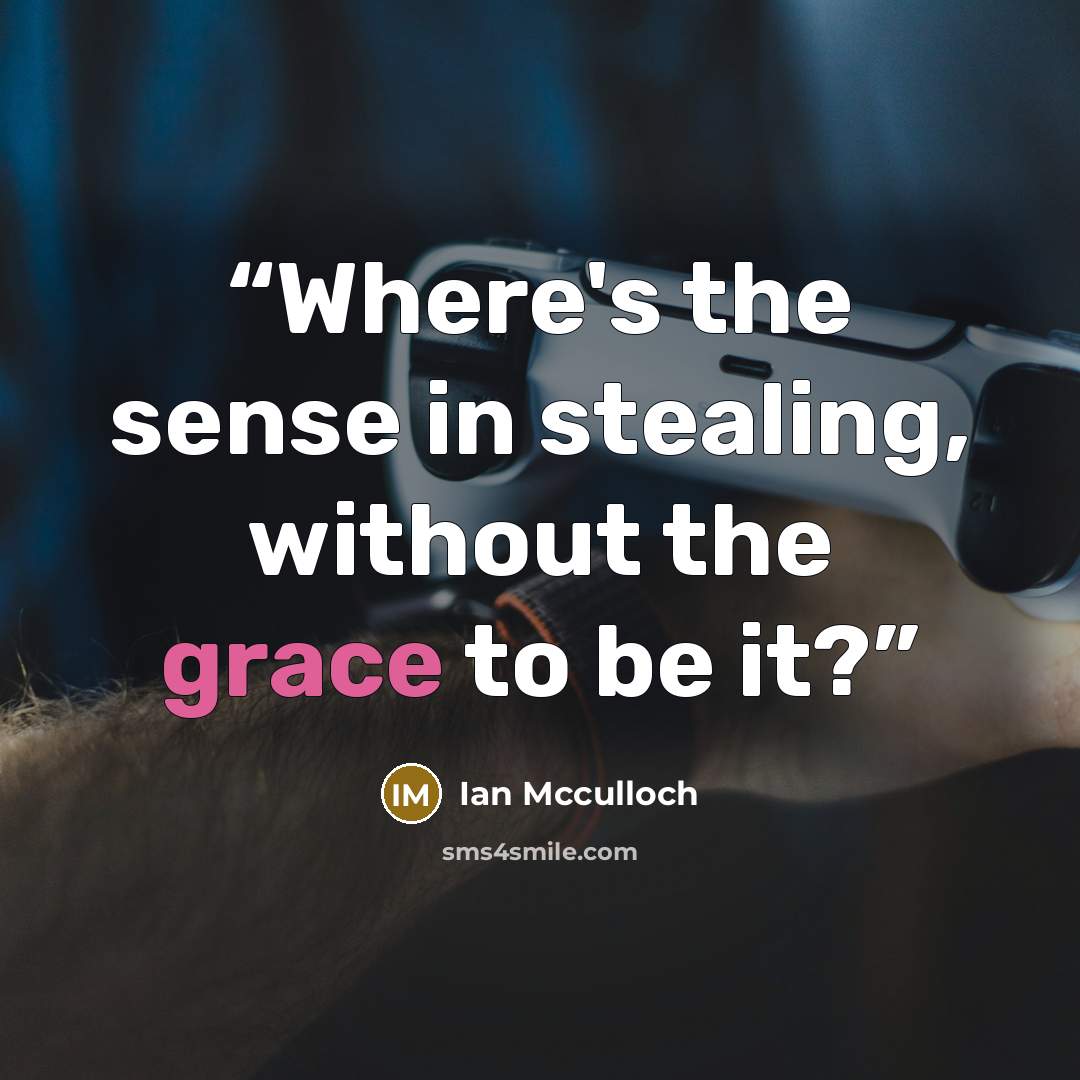 “Where's the sense in stealing, without the grace to be it?” quote by Ian Mcculloch