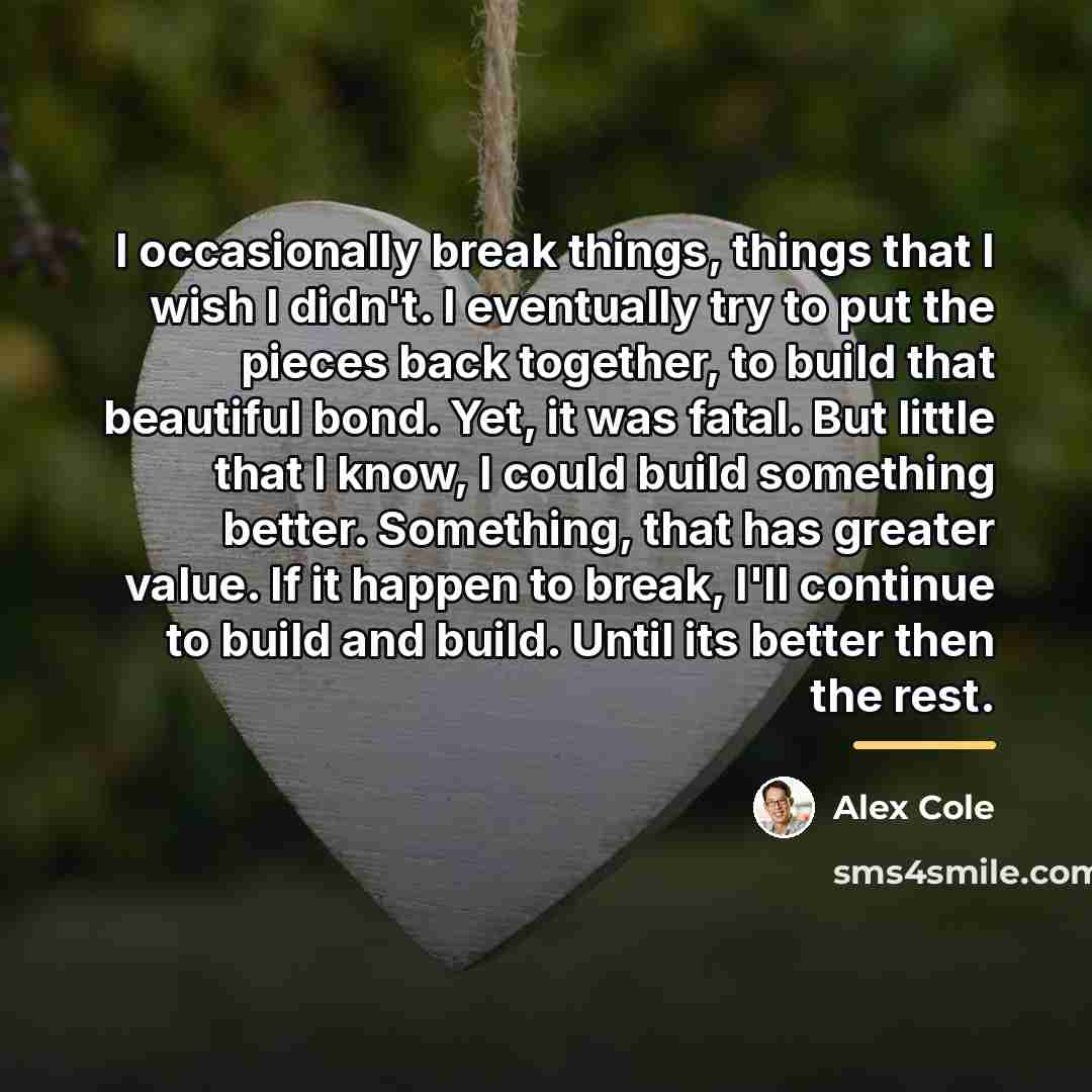 “I occasionally break things, things that I wish I didn't.…” quote by Alex Cole