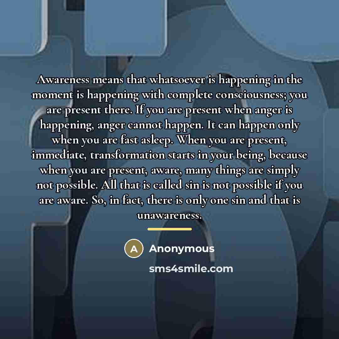 “Awareness means that whatsoever is happening in the moment is…” quote by Anonymous
