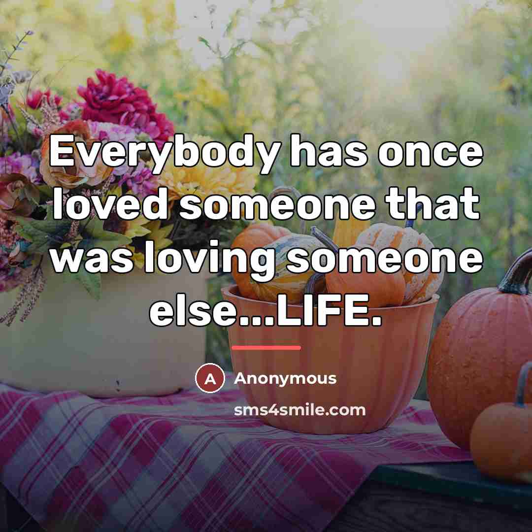 “Everybody has once loved someone that was loving someone else...LIFE.…” quote by Anonymous