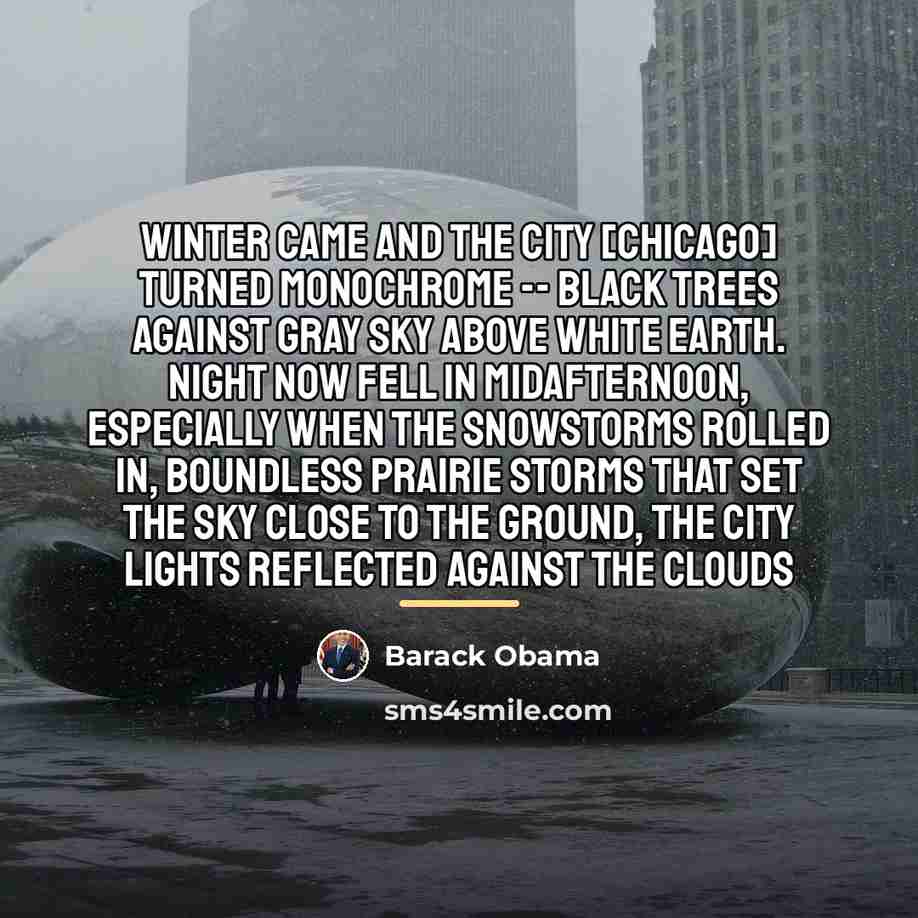“Winter came and the city [Chicago] turned monochrome -- black…” quote by Barack Obama