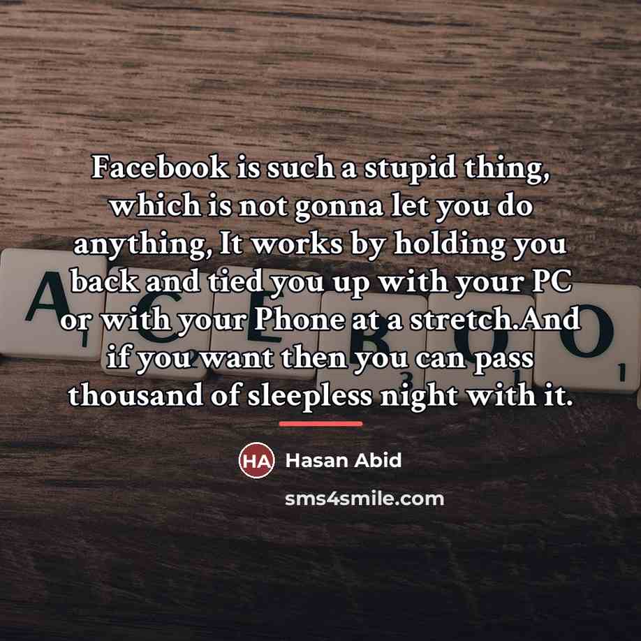 “Facebook is such a stupid thing, which is not gonna…” quote by Hasan Abid