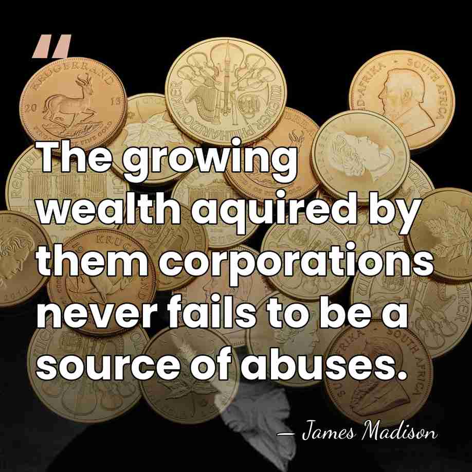 The growing wealth aquired by them corporations never fails to be a&hellip; - James Madison