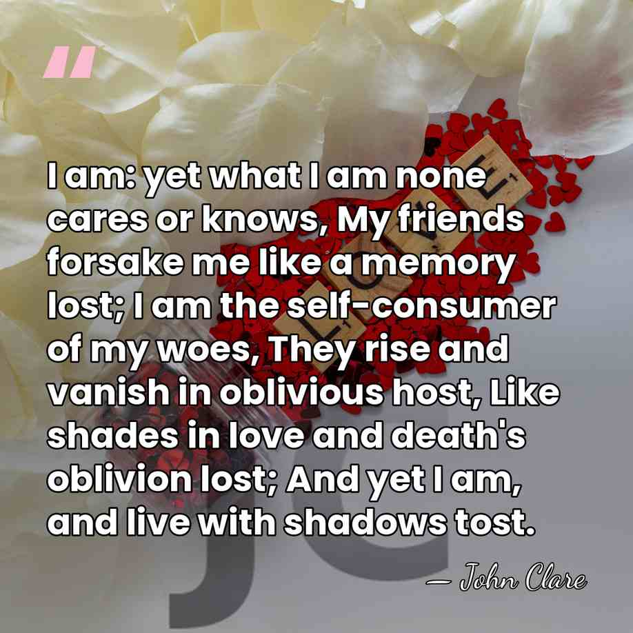 I am: yet what I am none cares or knows, My friends&hellip; - John Clare