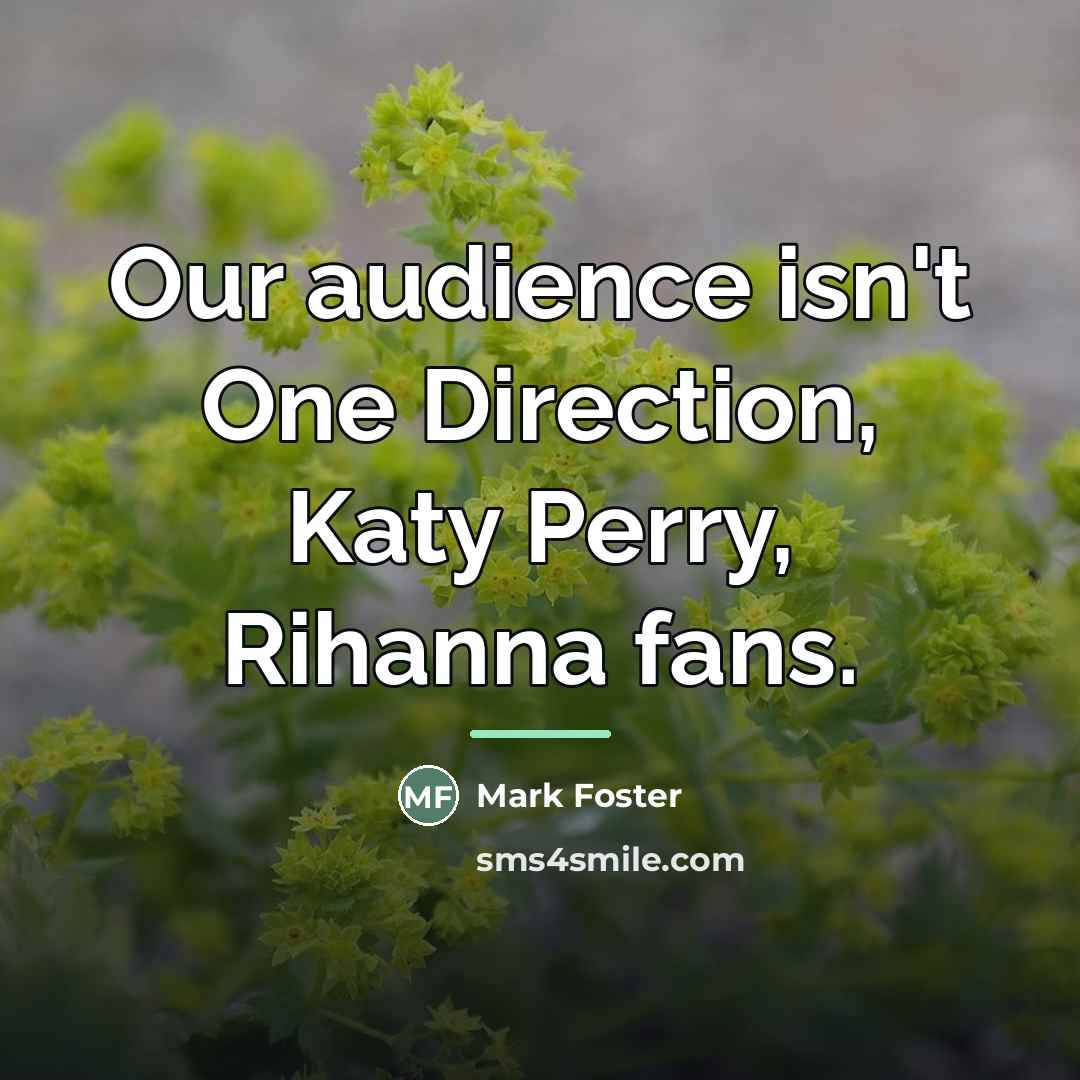“Our audience isn't One Direction, Katy Perry, Rihanna fans.…” quote by Mark Foster