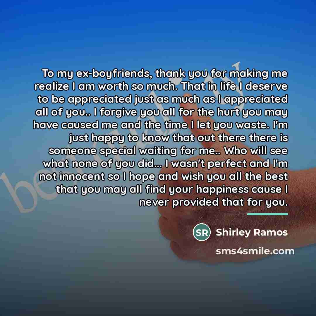 “To my ex-boyfriends, thank you for making me realize I…” quote by Shirley Ramos