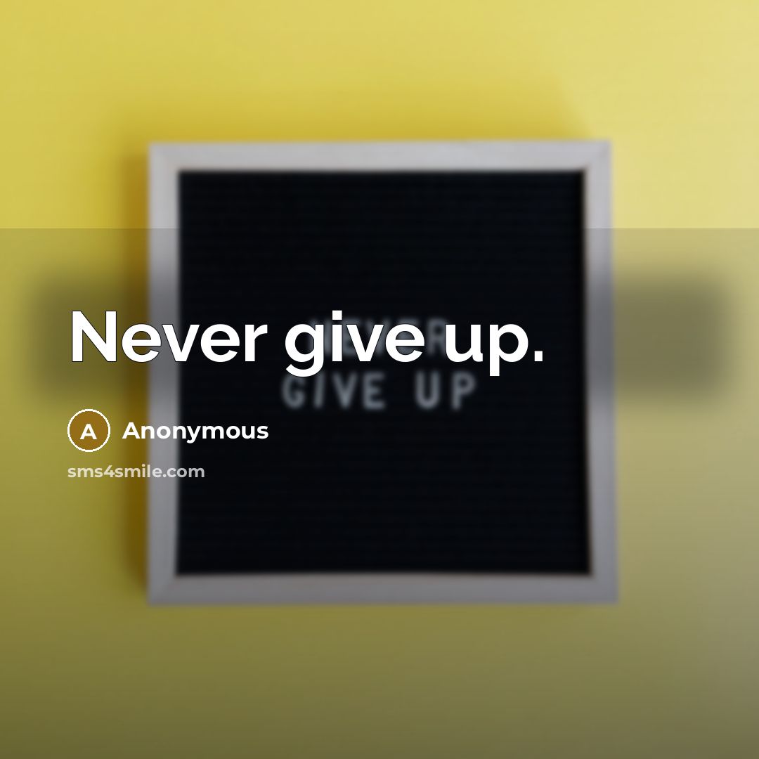 “Never give up.” quote by Anonymous