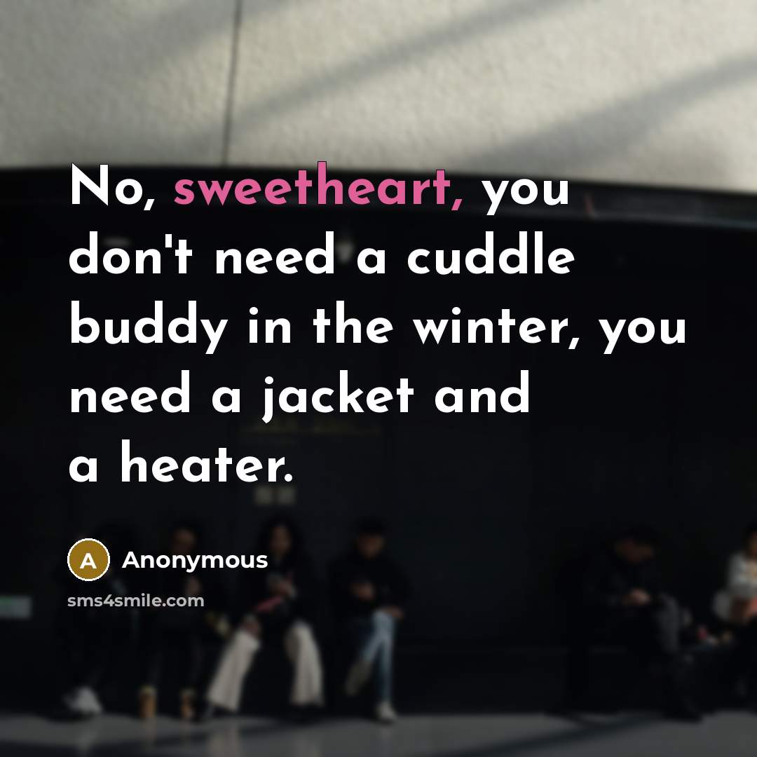“No, sweetheart, you don't need a cuddle buddy in the winter, you need a jacket and a heater.” quote by Anonymous
