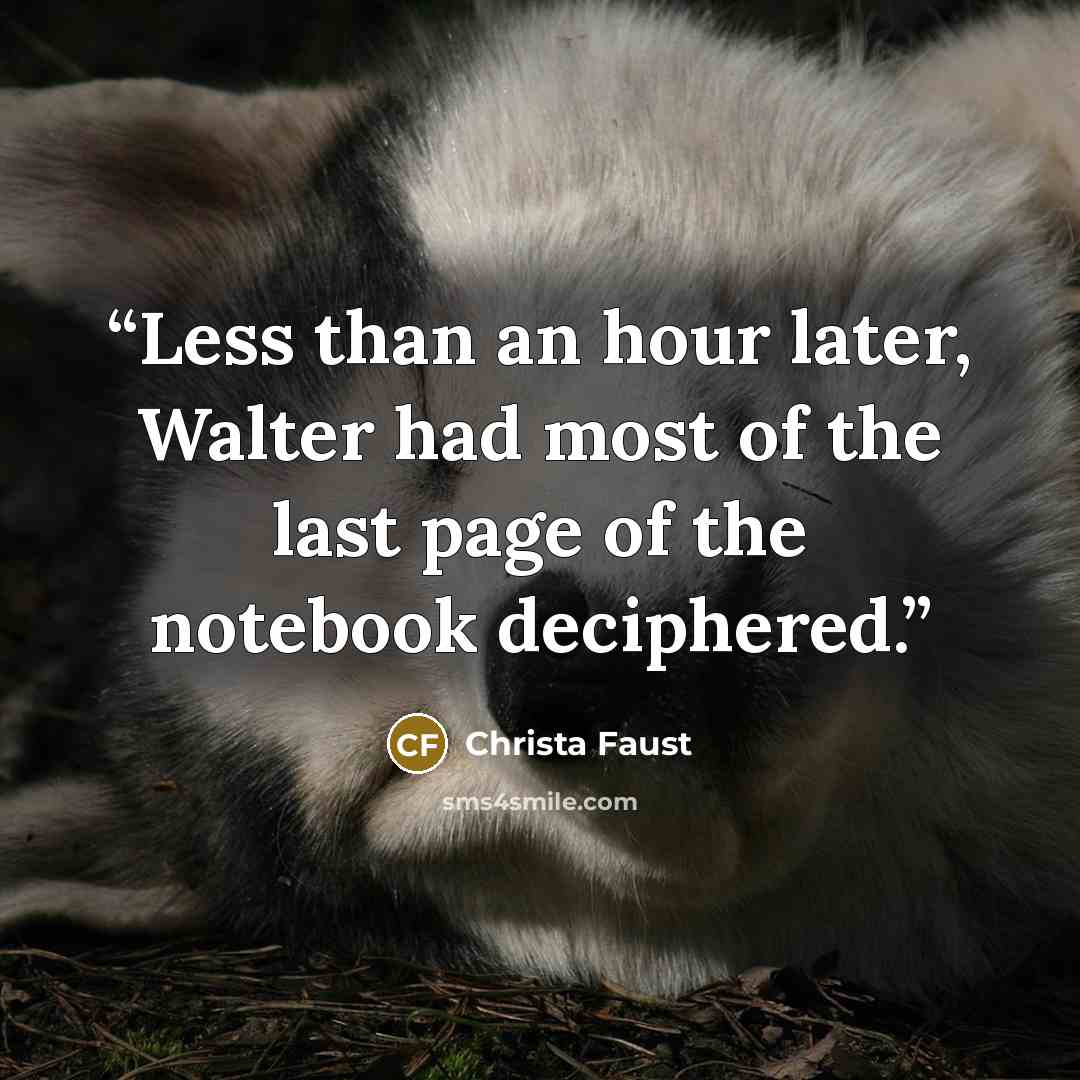 “Less than an hour later, Walter had most of the last page of the notebook deciphered.” quote by Christa Faust