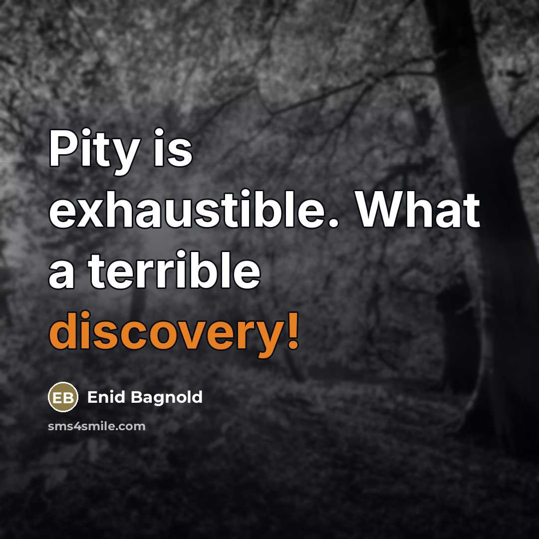 “Pity is exhaustible. What a terrible discovery!…” quote by Enid Bagnold