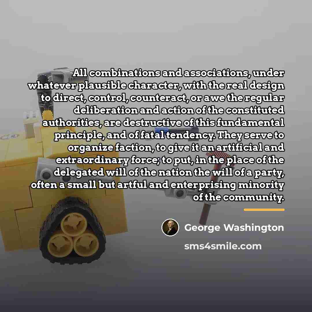 “All combinations and associations, under whatever plausible character, with the…” quote by George Washington