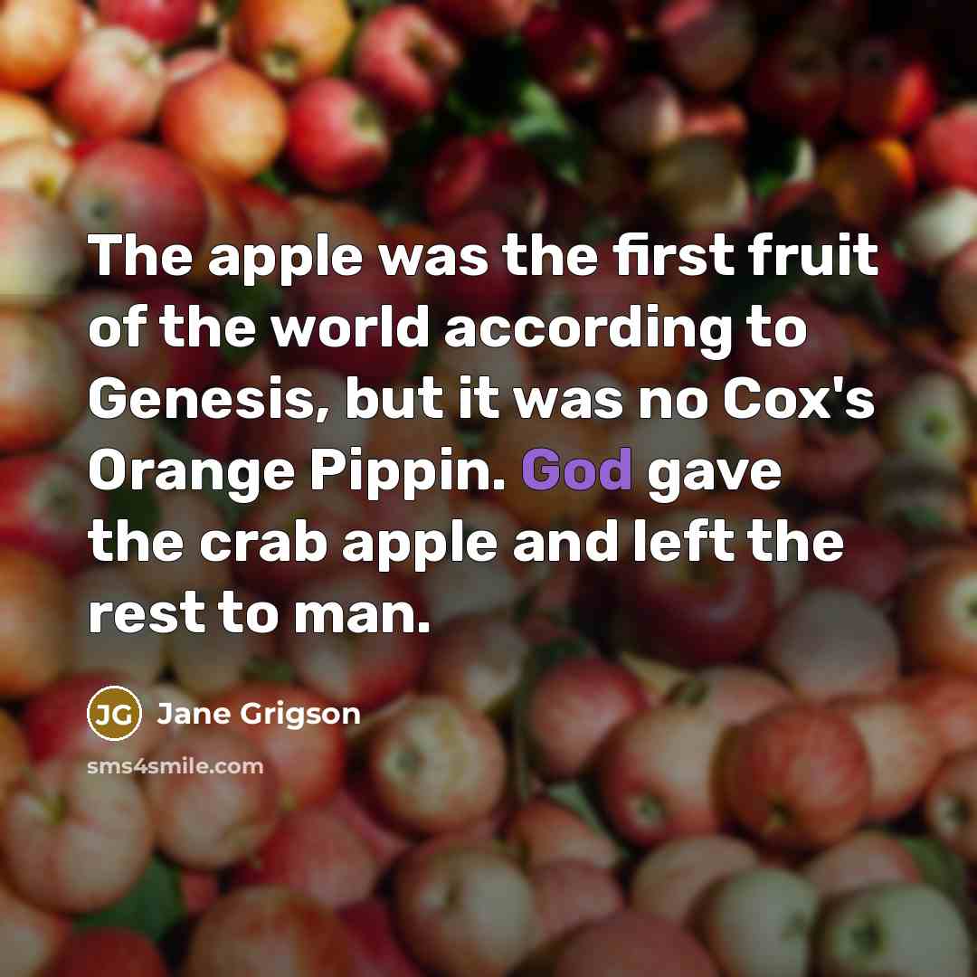 “The apple was the first fruit of the world according…” quote by Jane Grigson