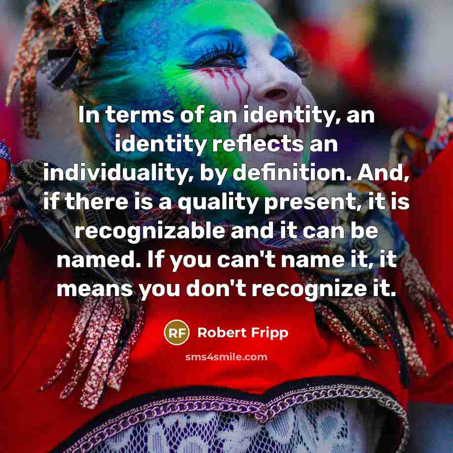 “In terms of an identity, an identity reflects an individuality,…” quote by Robert Fripp