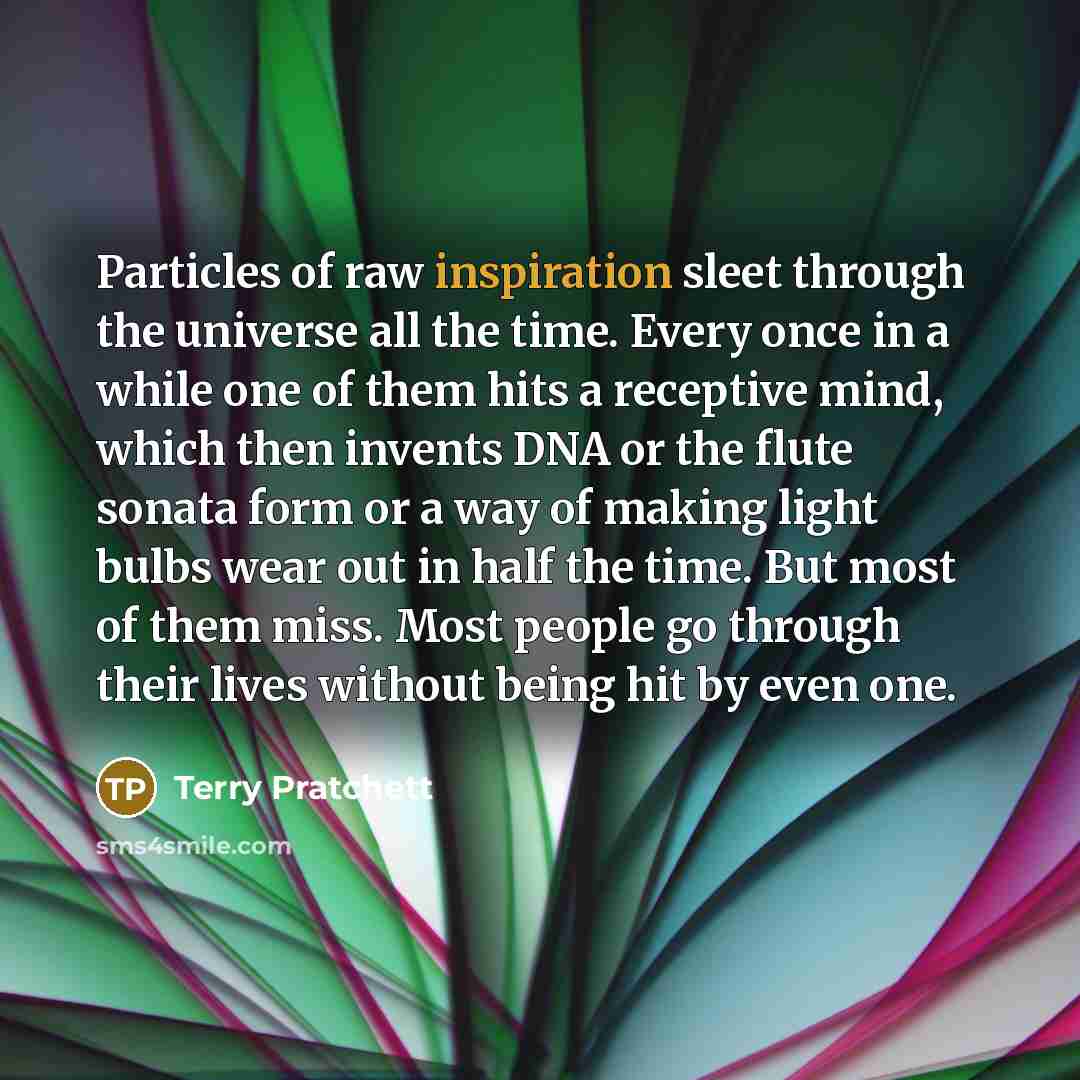 “Particles of raw inspiration sleet through the universe all the…” quote by Terry Pratchett