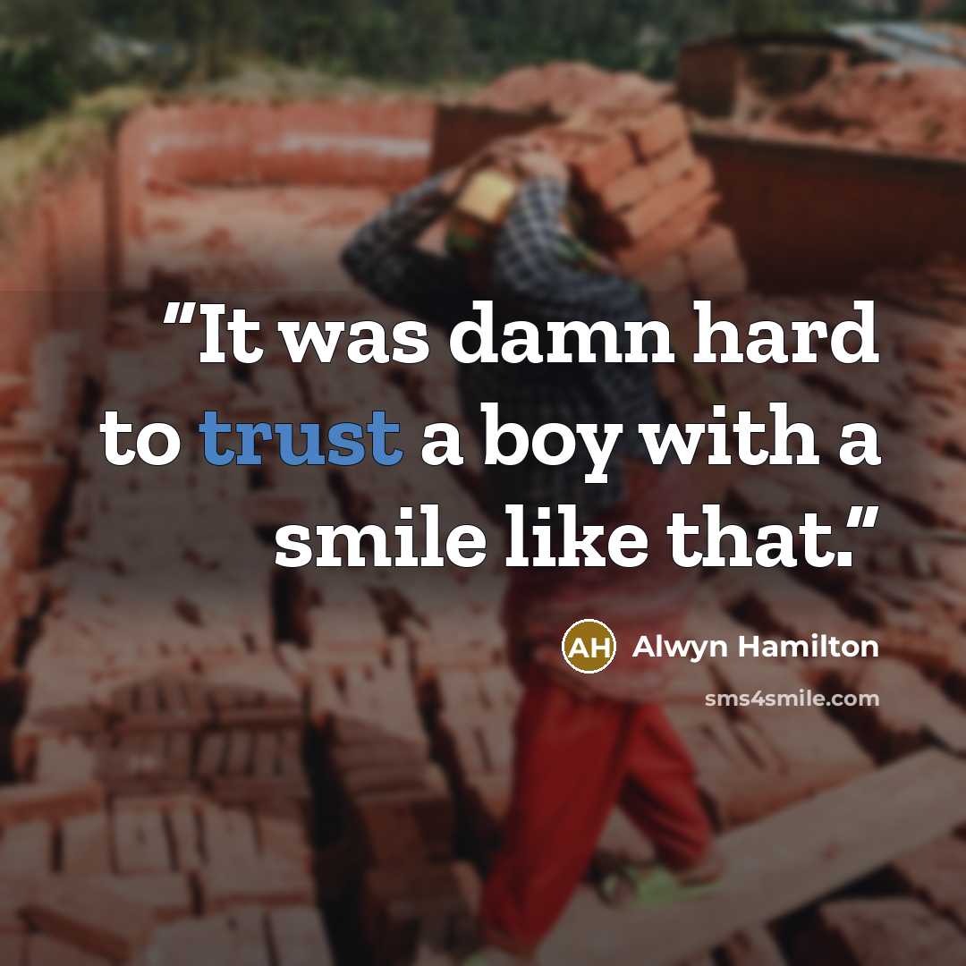 “It was damn hard to trust a boy with a smile like that.” quote by Alwyn Hamilton