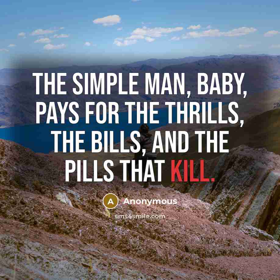 “The simple man, baby, pays for the thrills, the bills,…” quote by Anonymous