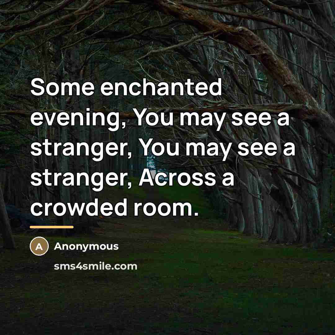 “Some enchanted evening, You may see a stranger, You may…” quote by Anonymous
