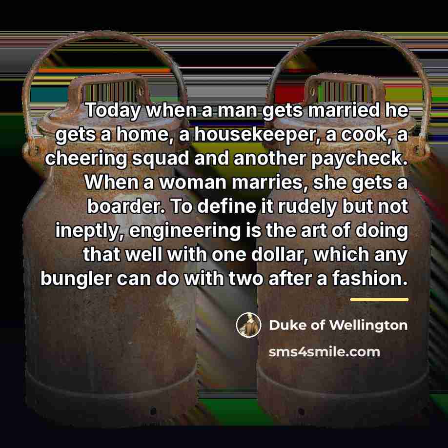 “Today when a man gets married he gets a home,…” quote by Duke of Wellington