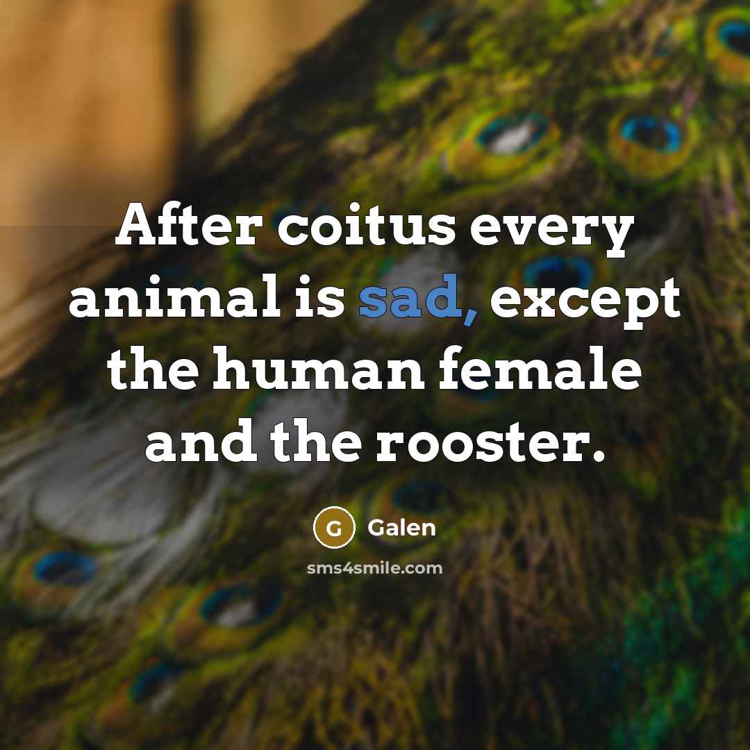 “After coitus every animal is sad, except the human female…” quote by Galen