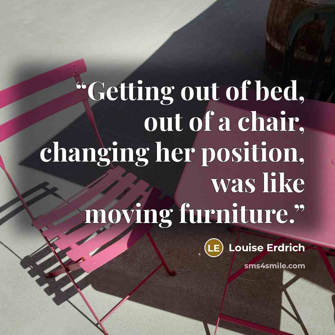 “Getting out of bed, out of a chair, changing her position, was like moving furniture.” quote by Louise Erdrich