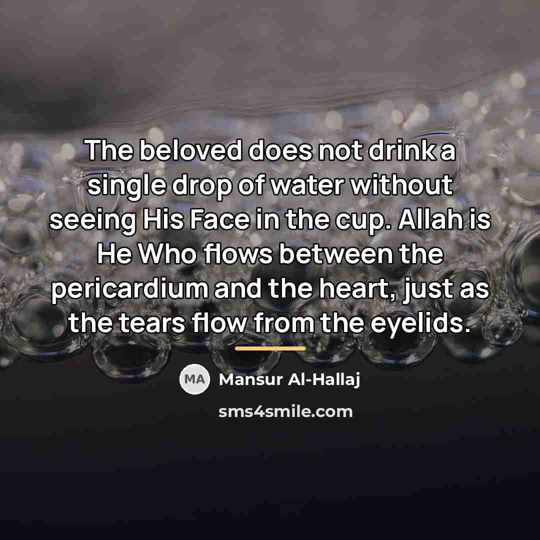 “The beloved does not drink a single drop of water…” quote by Mansur Al-Hallaj
