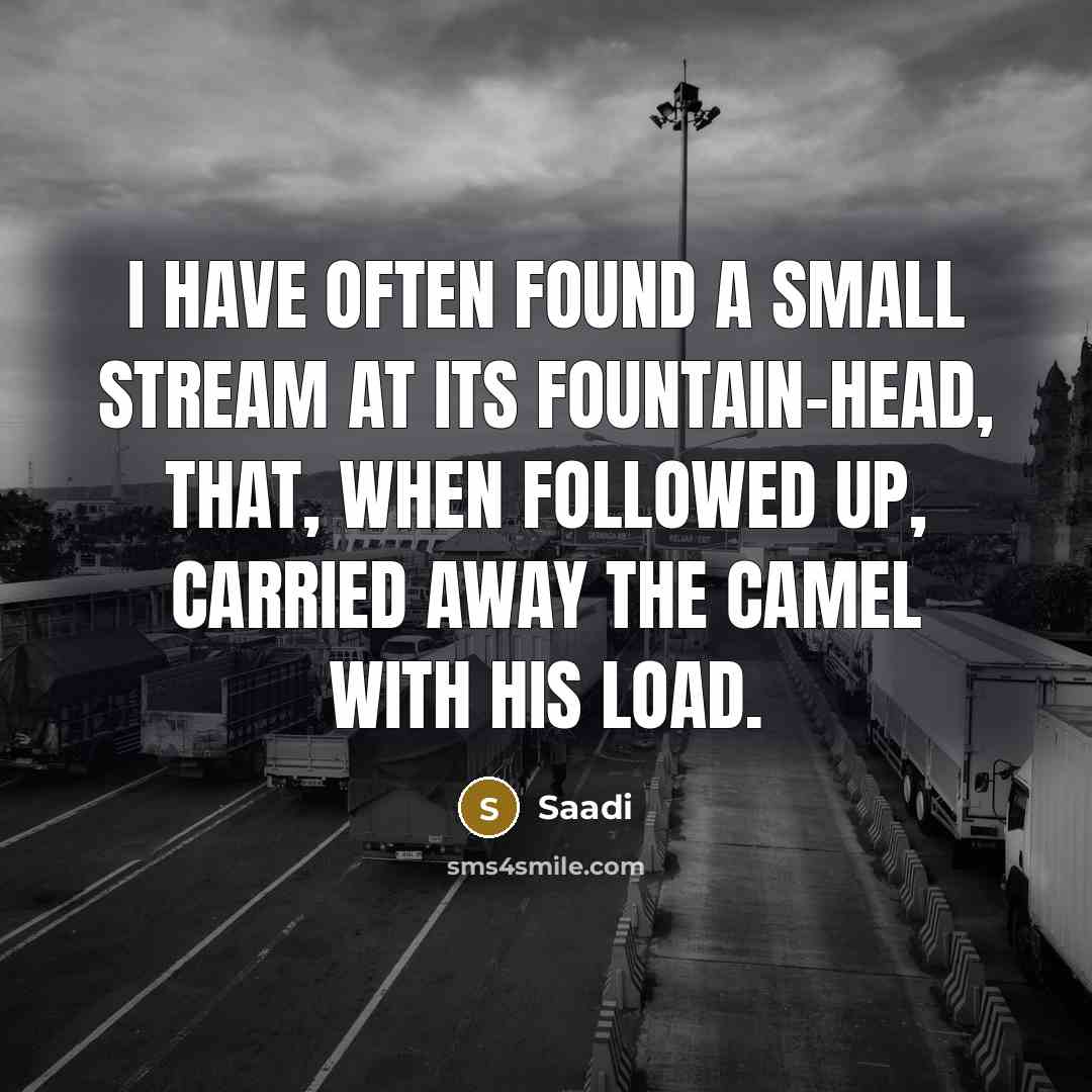 “I have often found a small stream at its fountain-head, that, when followed up, carried away the camel with his load.” quote by Saadi