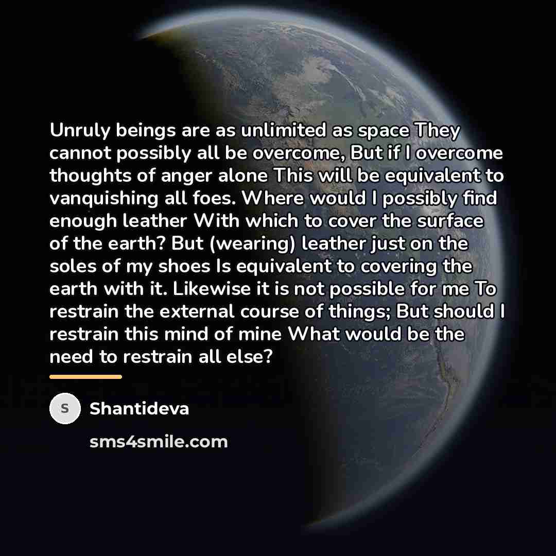 “Unruly beings are as unlimited as space They cannot possibly…” quote by Shantideva