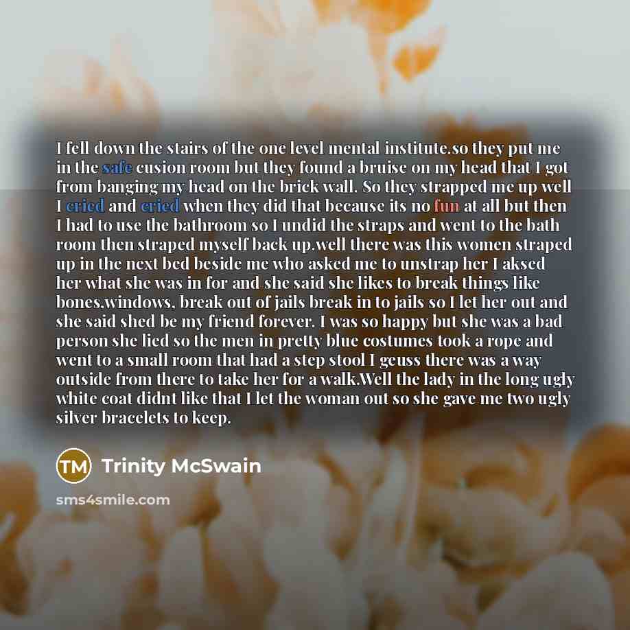 “I fell down the stairs of the one level mental…” quote by Trinity McSwain