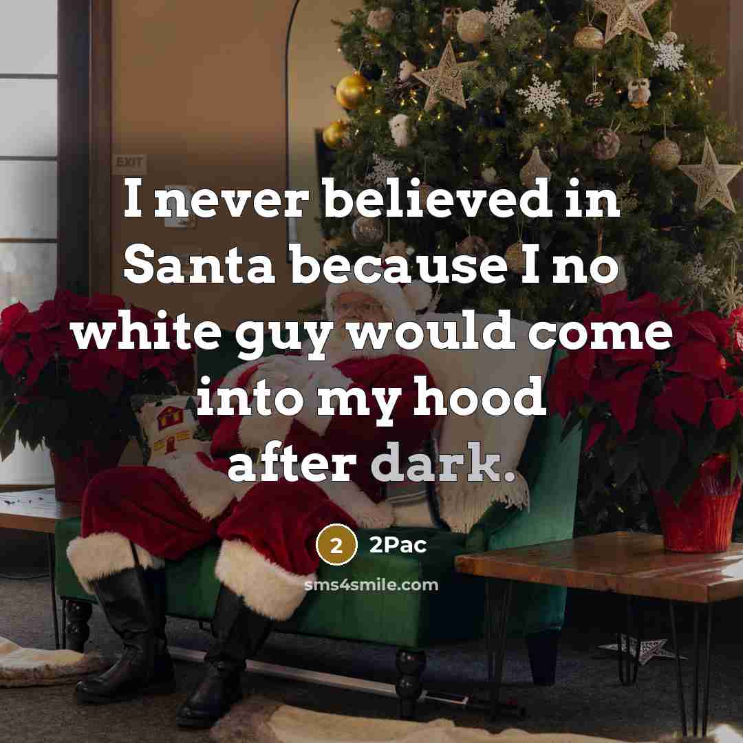 “I never believed in Santa because I no white guy would come into my hood after dark.” quote by 2pac