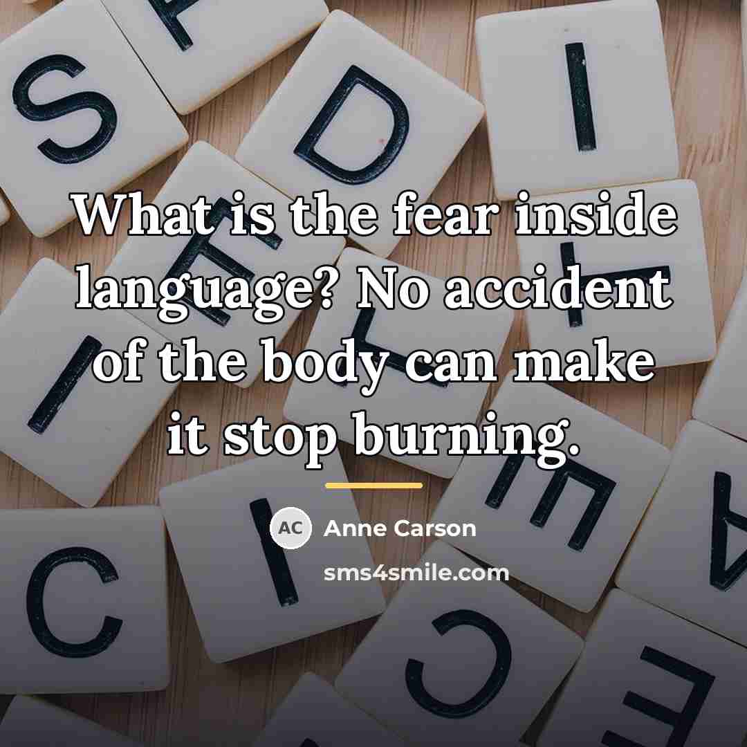 “What is the fear inside language? No accident of the…” quote by Anne Carson
