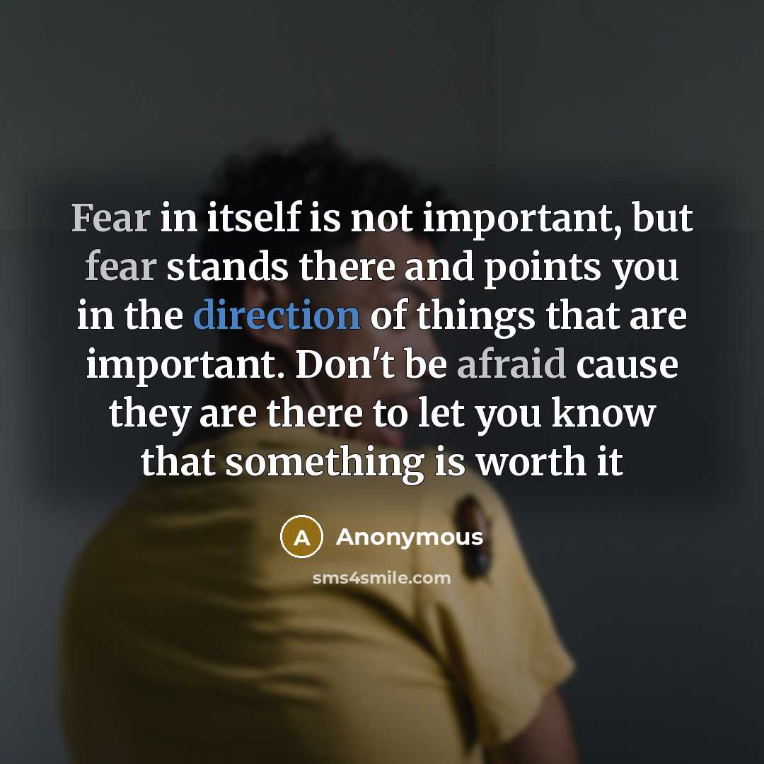 “Fear in itself is not important, but fear stands there and points you in the direction of things that are important. Don't be afraid cause they are there to let you know that something is worth it” quote by Anonymous