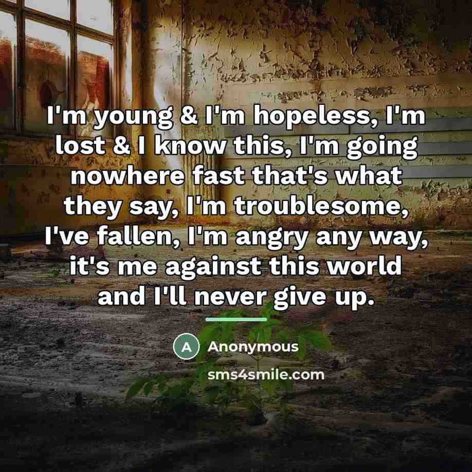 “I'm young & I'm hopeless, I'm lost & I know…” quote by Anonymous