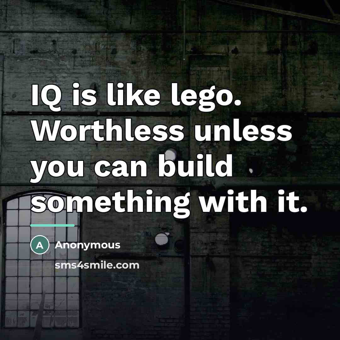 “IQ is like lego. Worthless unless you can build something…” quote by Anonymous