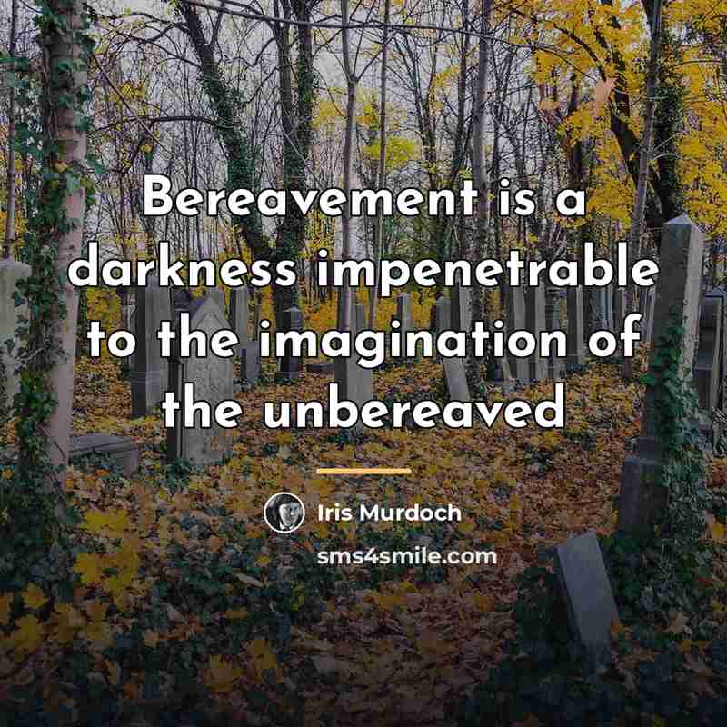 “Bereavement is a darkness impenetrable to the imagination of the…” quote by Iris Murdoch