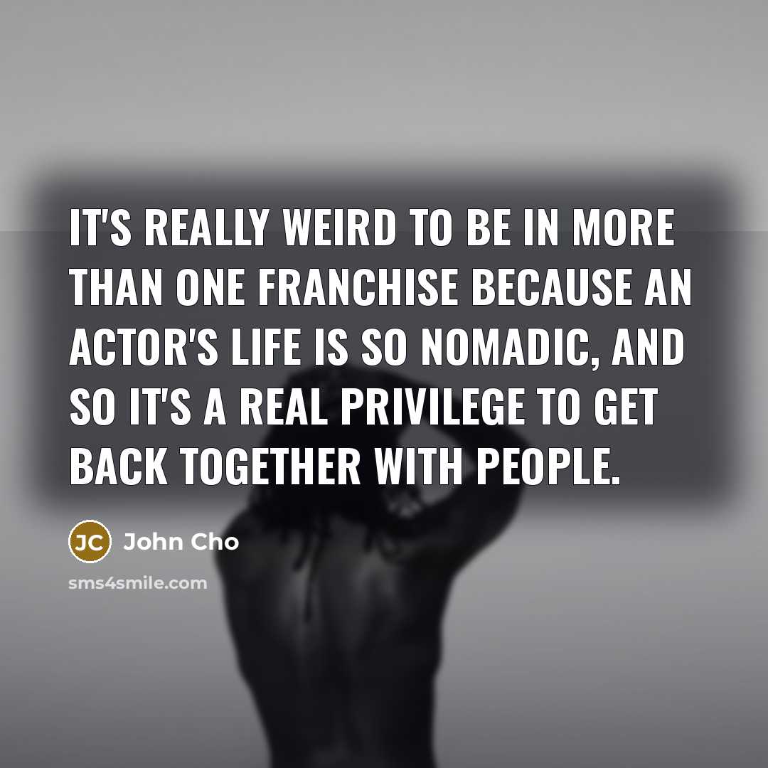 “It's really weird to be in more than one franchise because an actor's life is so nomadic, and so it's a real privilege to get back together with people.” quote by John Cho