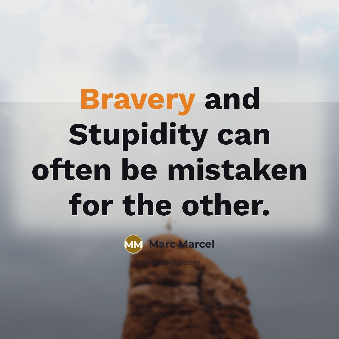 “Bravery and Stupidity can often be mistaken for the other.…” quote by Marc Marcel