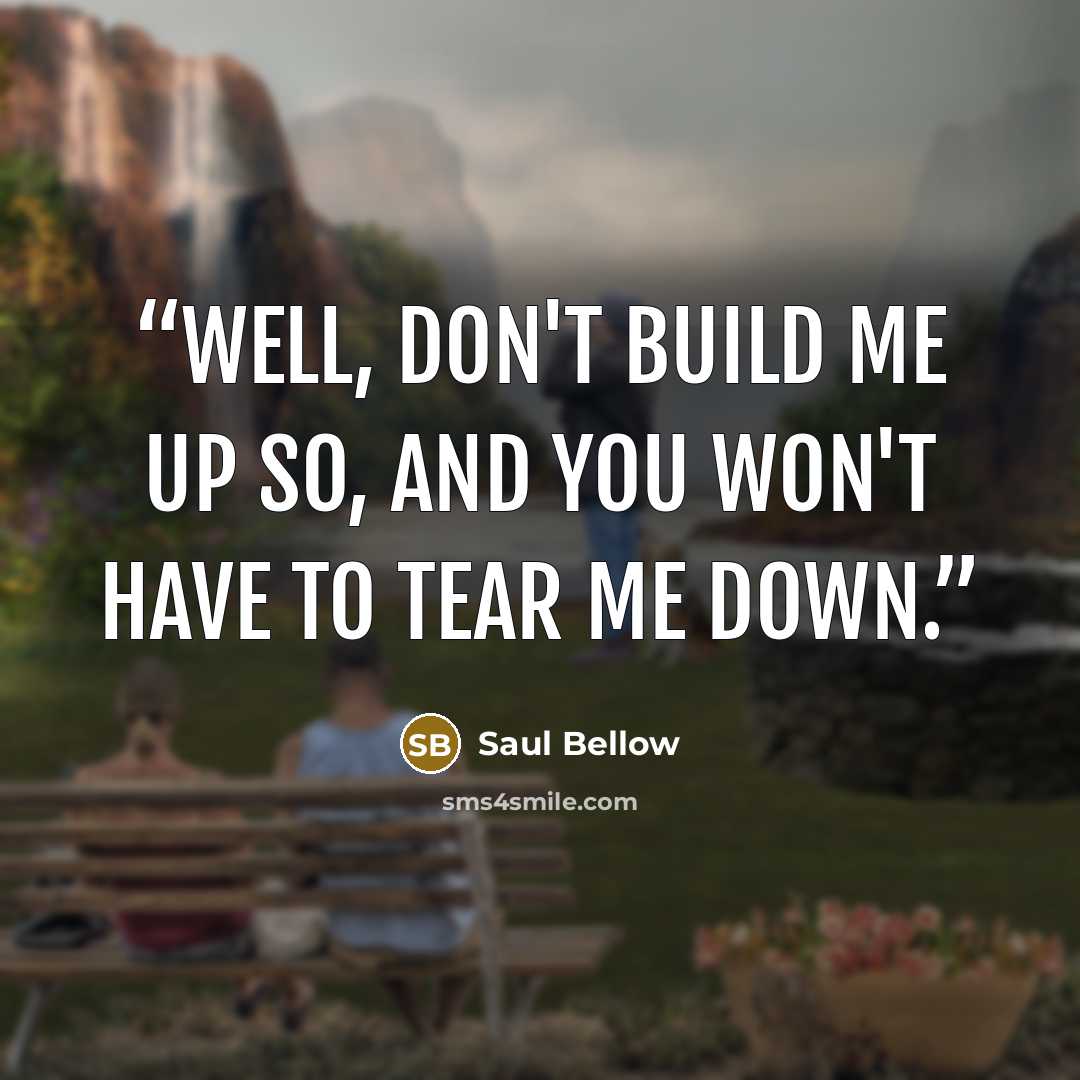 “Well, don't build me up so, and you won't have to tear me down.” quote by Saul Bellow
