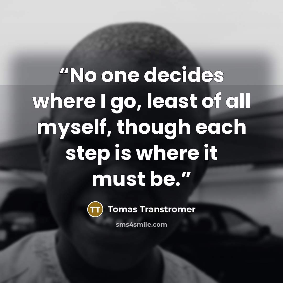 “No one decides where I go, least of all myself, though each step is where it must be.” quote by Tomas Transtromer