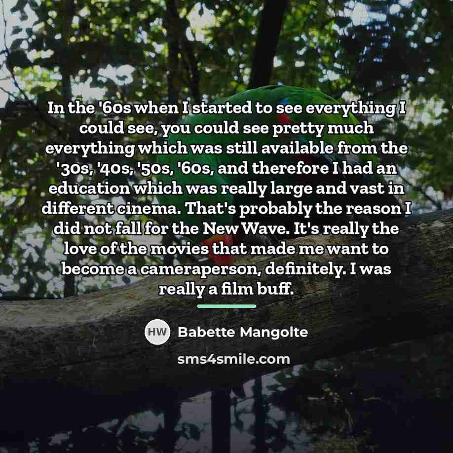 “In the '60s when I started to see everything I…” quote by Babette Mangolte