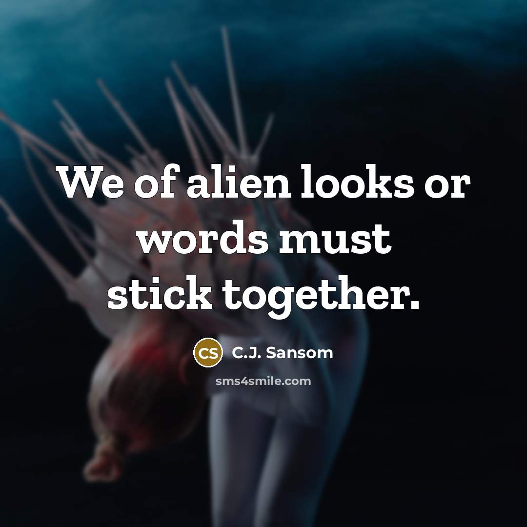 “We of alien looks or words must stick together.” quote by C.J. Sansom