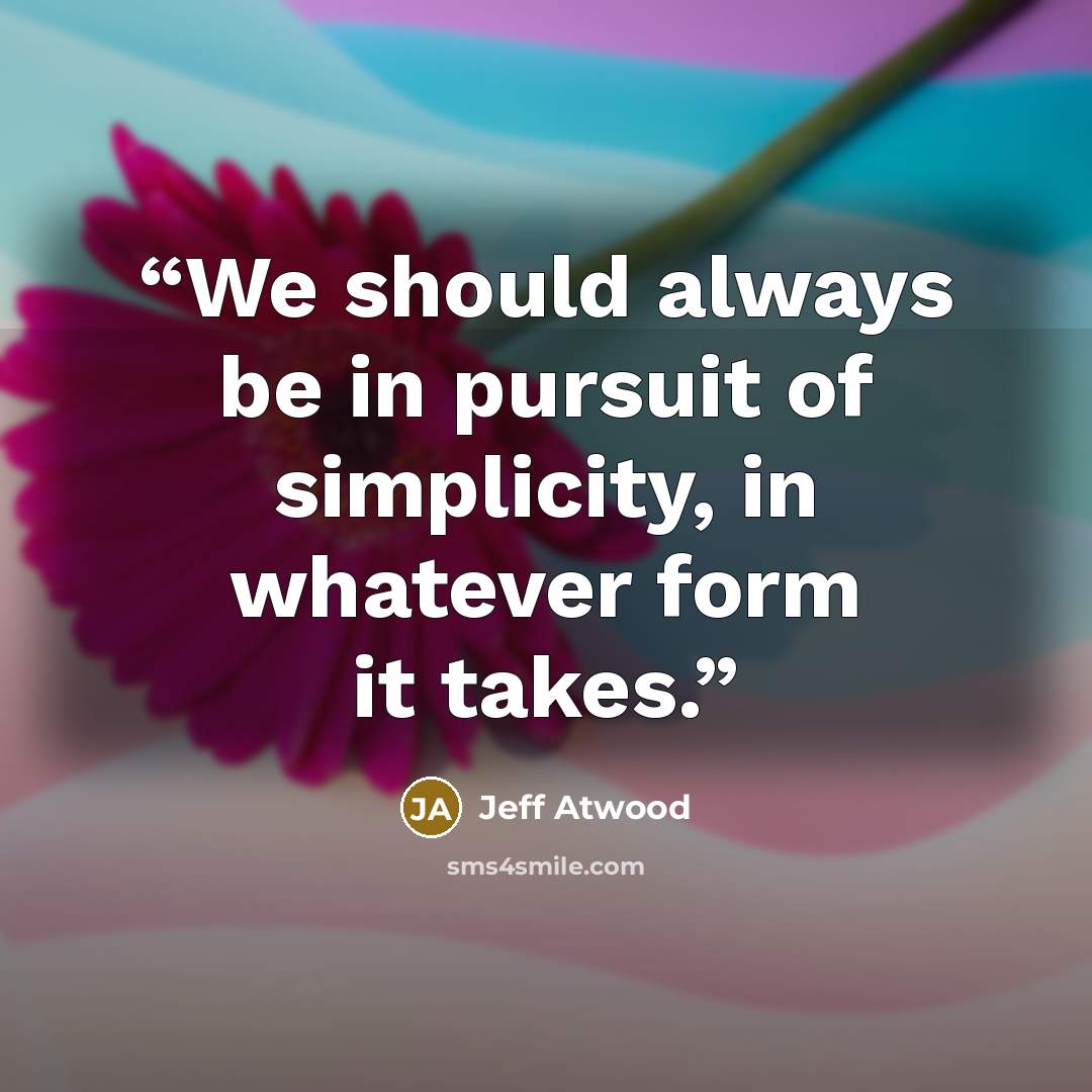 “We should always be in pursuit of simplicity, in whatever form it takes.” quote by Jeff Atwood