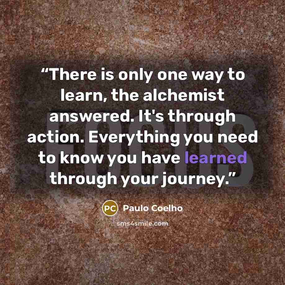 “There is only one way to learn, the alchemist answered. It's through action. Everything you need to know you have learned through your journey.” quote by Paulo Coelho