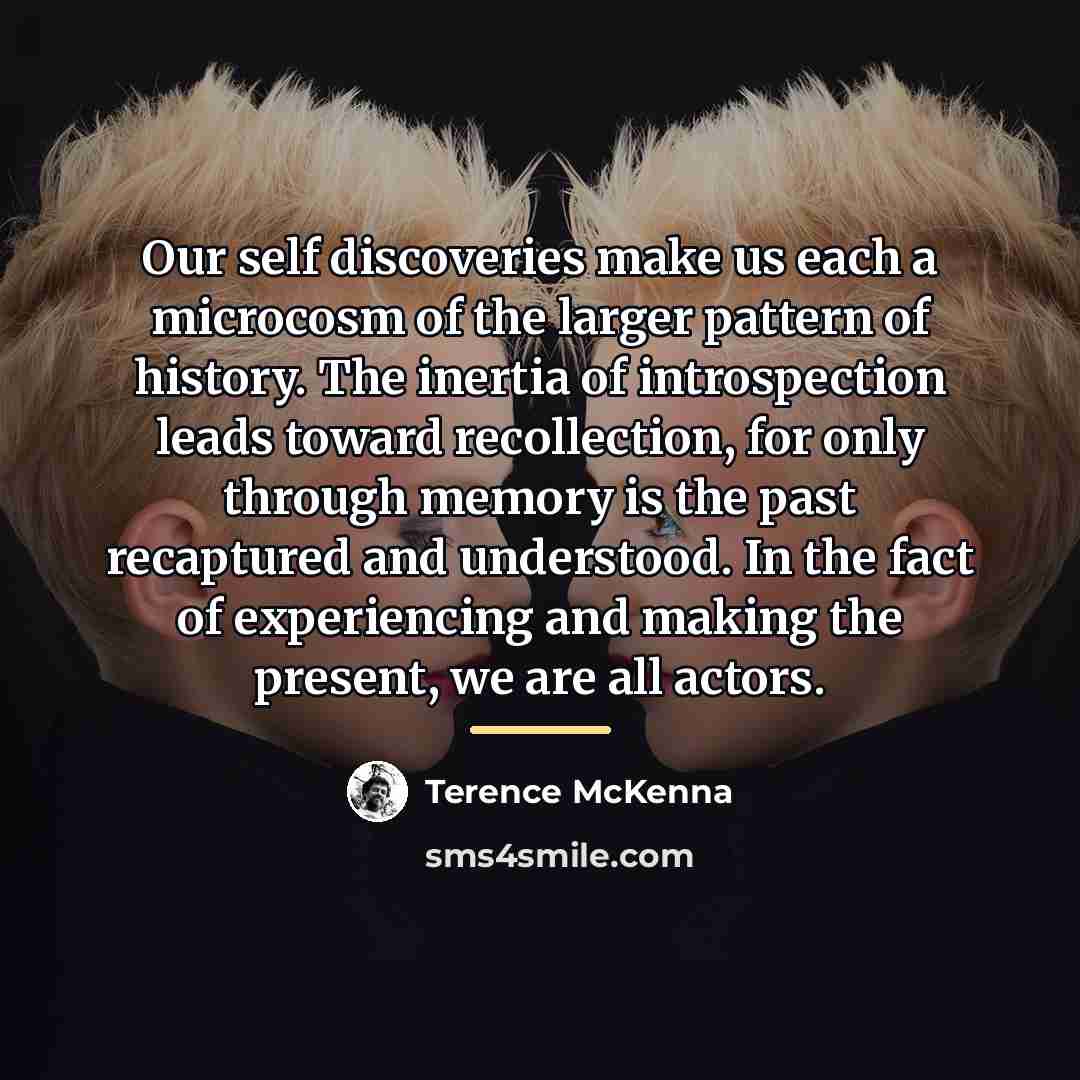 “Our self discoveries make us each a microcosm of the…” quote by Terence McKenna