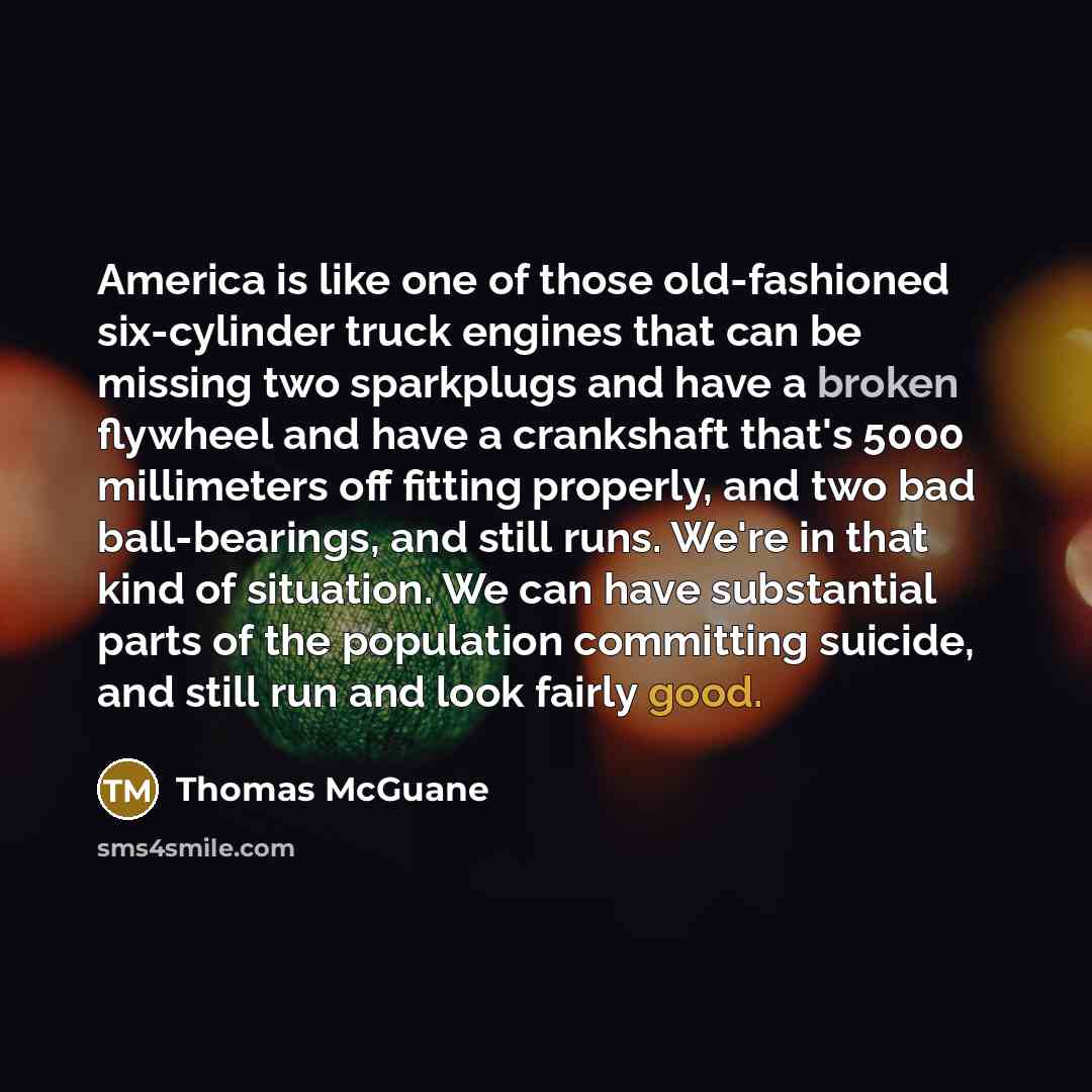 “America is like one of those old-fashioned six-cylinder truck engines…” quote by Thomas McGuane